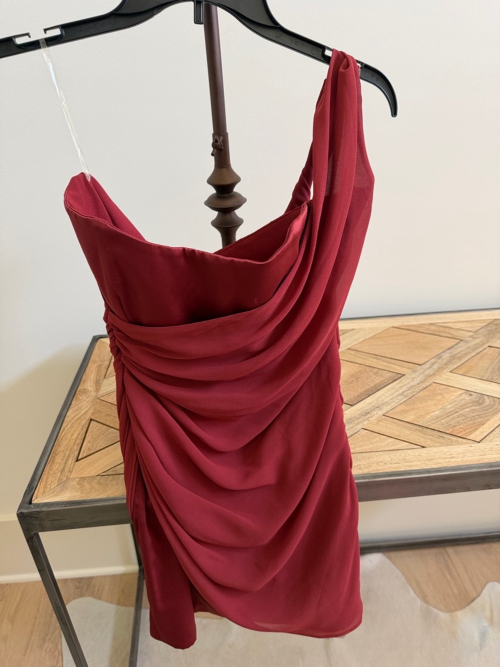 Oh Polly Wine Red One-Shoulder Draped Mini Dress